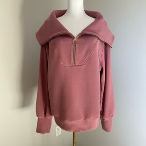 Varley Vine Pullover Pink Ribbed Zip-Up with Wide Collar